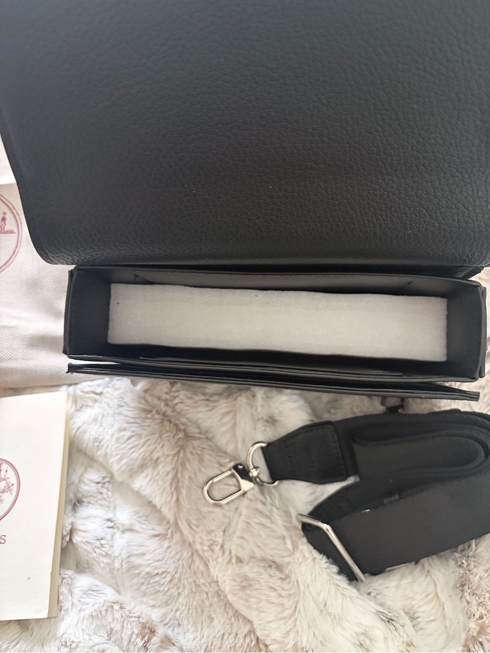 Inspired Black Leather Crossbody with Orange Box Accent - Picture 4 of 10